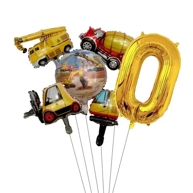 6-teiliger Mini-Karton-Fahrzeugballon mit 32-Zoll-Gold-Zahlen-Ballon-Set für Jungen, Bauauto-Thema, Geburtstagsparty-Dekorationen – Detail 14