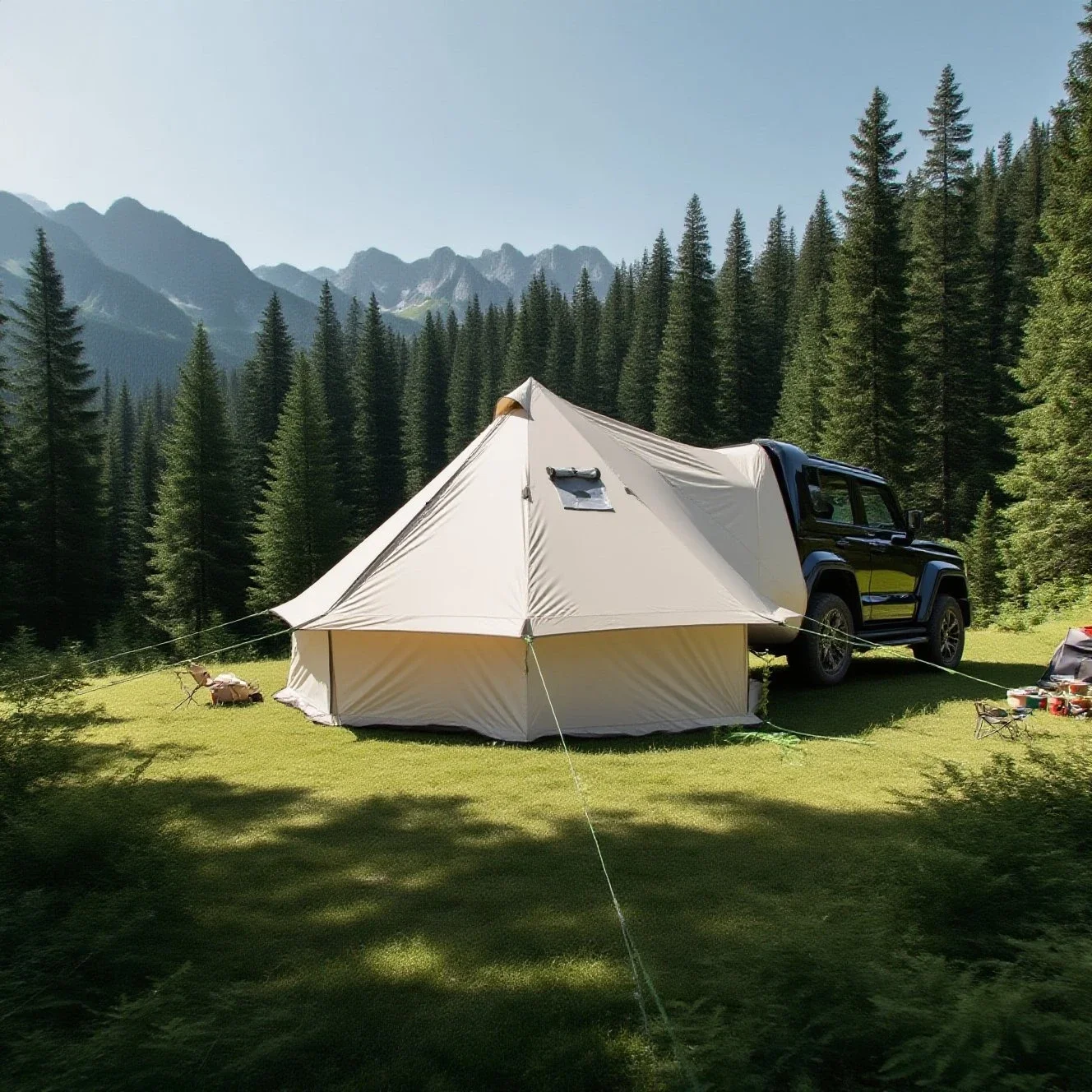 Tent,Car Camping With Chimney & Stove Vent - 6-8 Person PU4000 Waterproof, Quick Pitch & Car Roof Mount