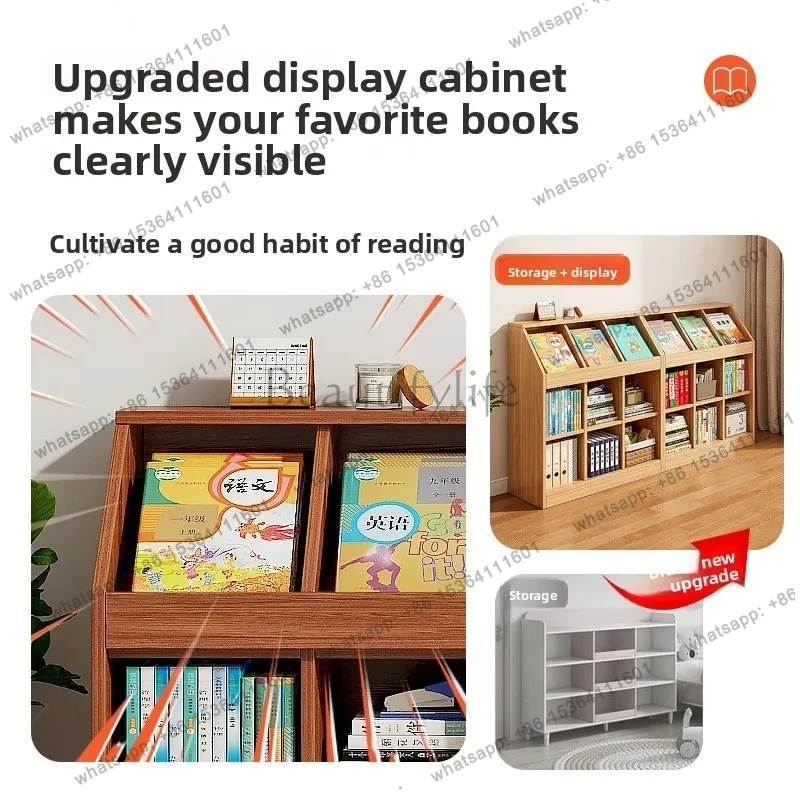 Classroom Bookshelf Solid Wood Wall-Mounted Low Cabinet Storage Rack Floor Bookcase Storage Grid Cabinet