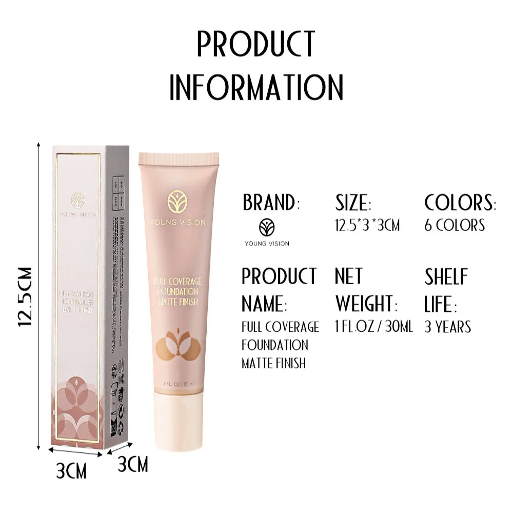 Uniform Skin Tone Matte Liquid Foundation Long-lasting Brighten Whiten the Skin Full Coverage Primer Cream Face Base Makeup