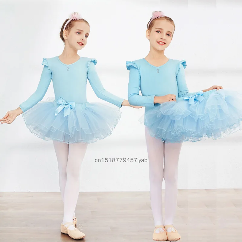 ชุดเต้นบัลเลต์เด็กผู้หญิง แขนสั้น/แขนยาว ชุดยิมนาสติกพร้อมกระโปรงผ้าทูล สำหรับฝึกซ้อมและการแสดงบนเวที