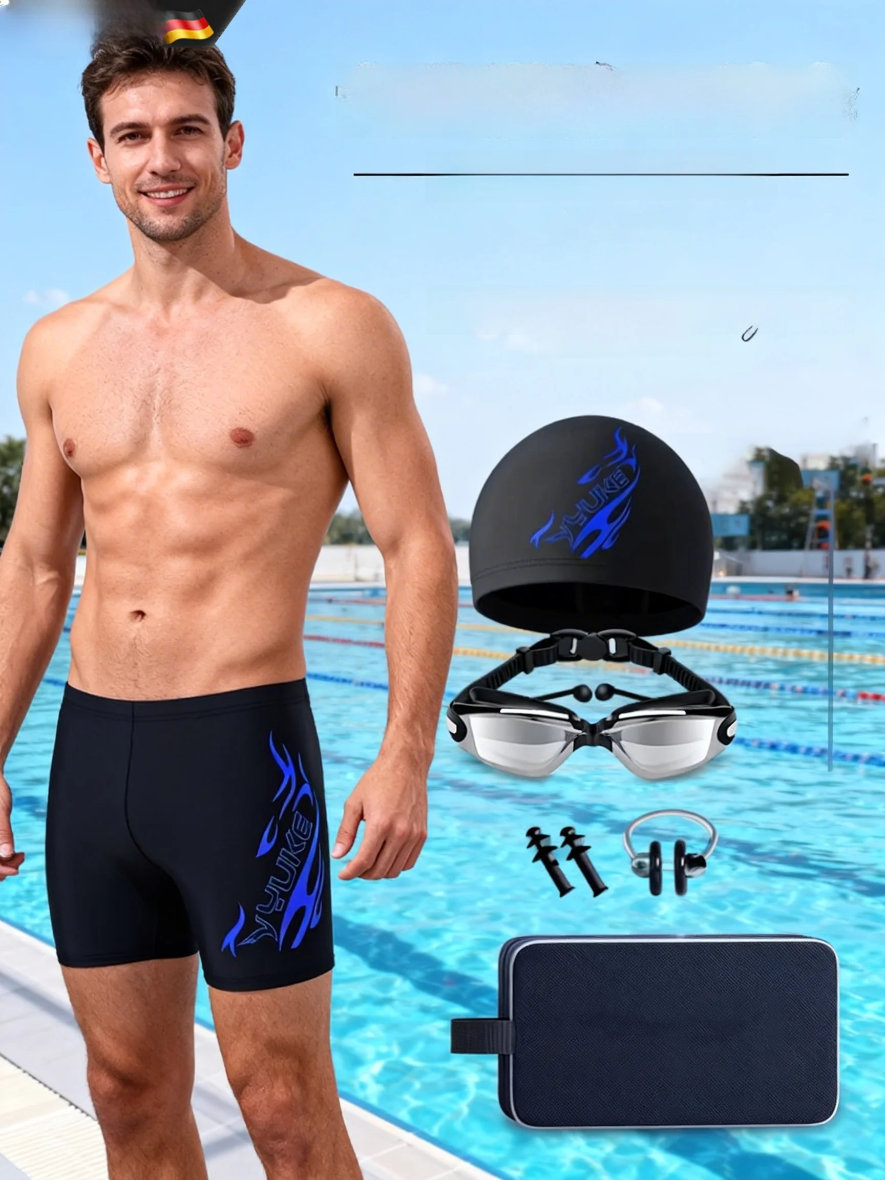 maillots-de-bain-pour-hommes-sechage-rapide-anti-chlore-equipement-d'entrainement-professionnel-ensemble-trois-pieces-haute-elasticite-lycra-de-couleur-unie