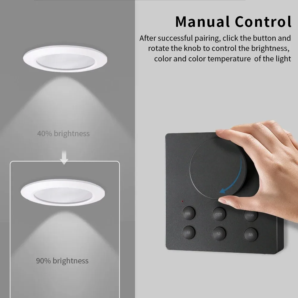 Zemismart Zigbee RGBCW Led Downlight Work with Tuya with Wireless Knob Switch 2.5inch 3.5inch 4inch Alexa Google Home