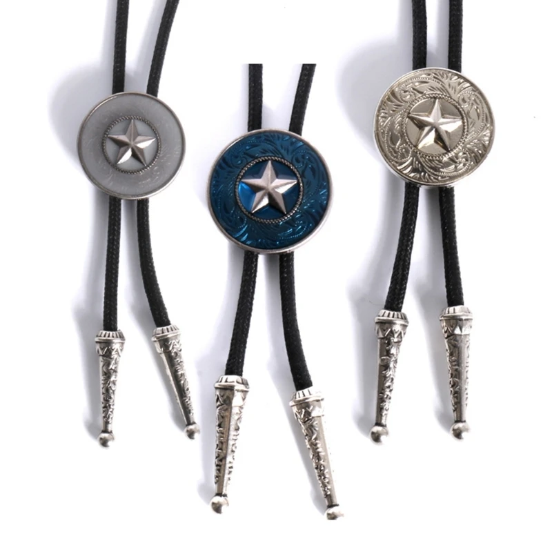 634C Carving Star Bolo Tie Cowboy Shoestring Necktie Western Bola Tie Metal Charm Bolo Tie Cowboy for Shirt Jeans