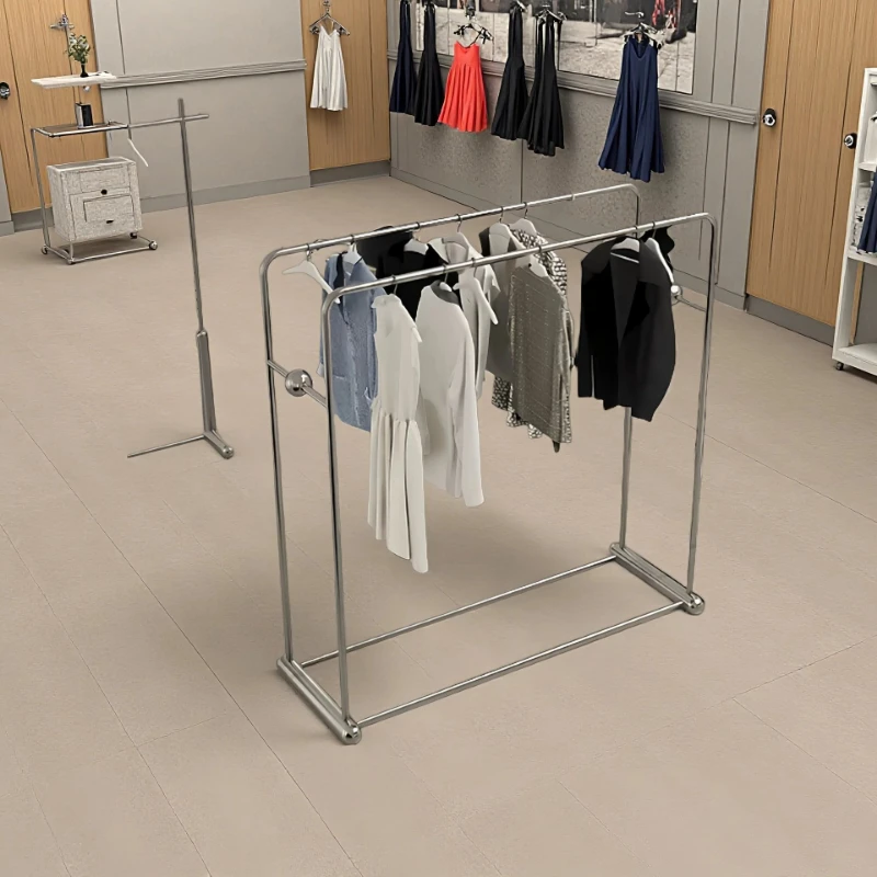 Clothing store display rack Floor-to-ceiling island rack Stainless steel double-row hanger Simple women's clothing store