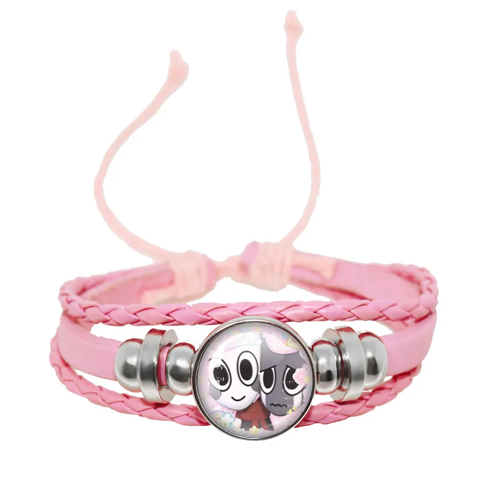 Pink Rope Leather Bracelet Horror Game Dandys World Astro Meme Kawaii Glass Cabochon Button Bracelet Accessories Jewelry Gift