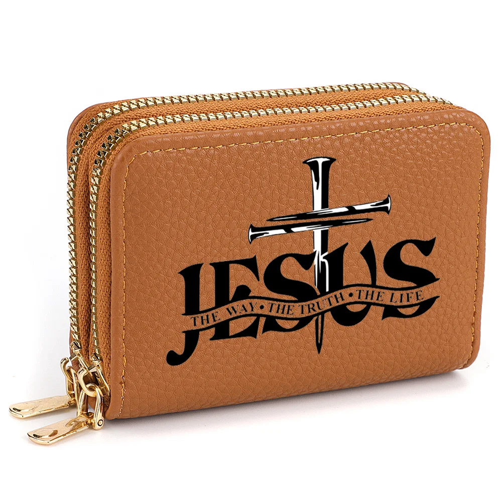 Damen-Geldbörse aus PU-Leder, kurze Münze, Kartenhalter, Jesus-Muster, kleine harte Geldbörse, modische Geldtasche – Detail 9