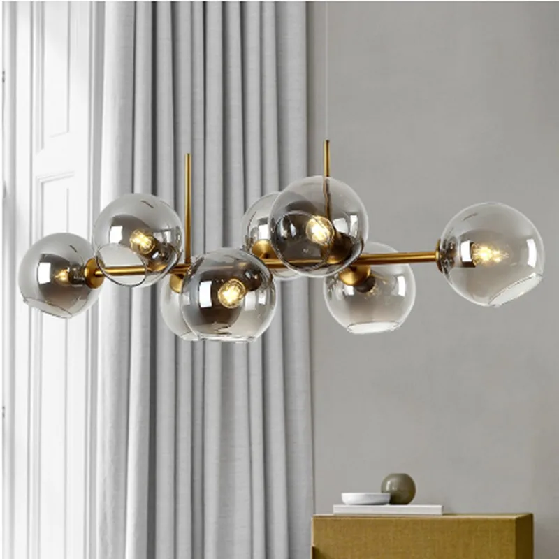 8 Heads Glass Chandelier for Dining Room Kitchen Living Room Bedroom Glass Ball Black Ceiling Pendant Lamp Suspension Light