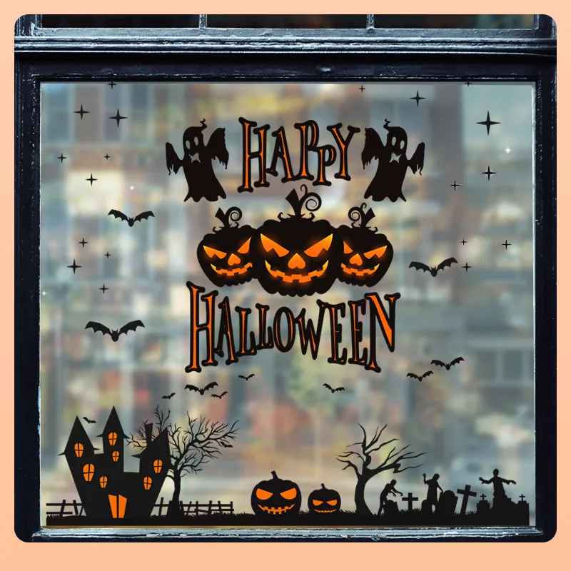 

Halloween Window Clings - Removable Static Stickers for Glass Doors & Store Displays (Double-Sided Decorations)