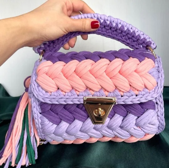 Women summer fashion hand- made knitting portable and crossbody casual bags，Dopamine color system,perfect for party and vocation