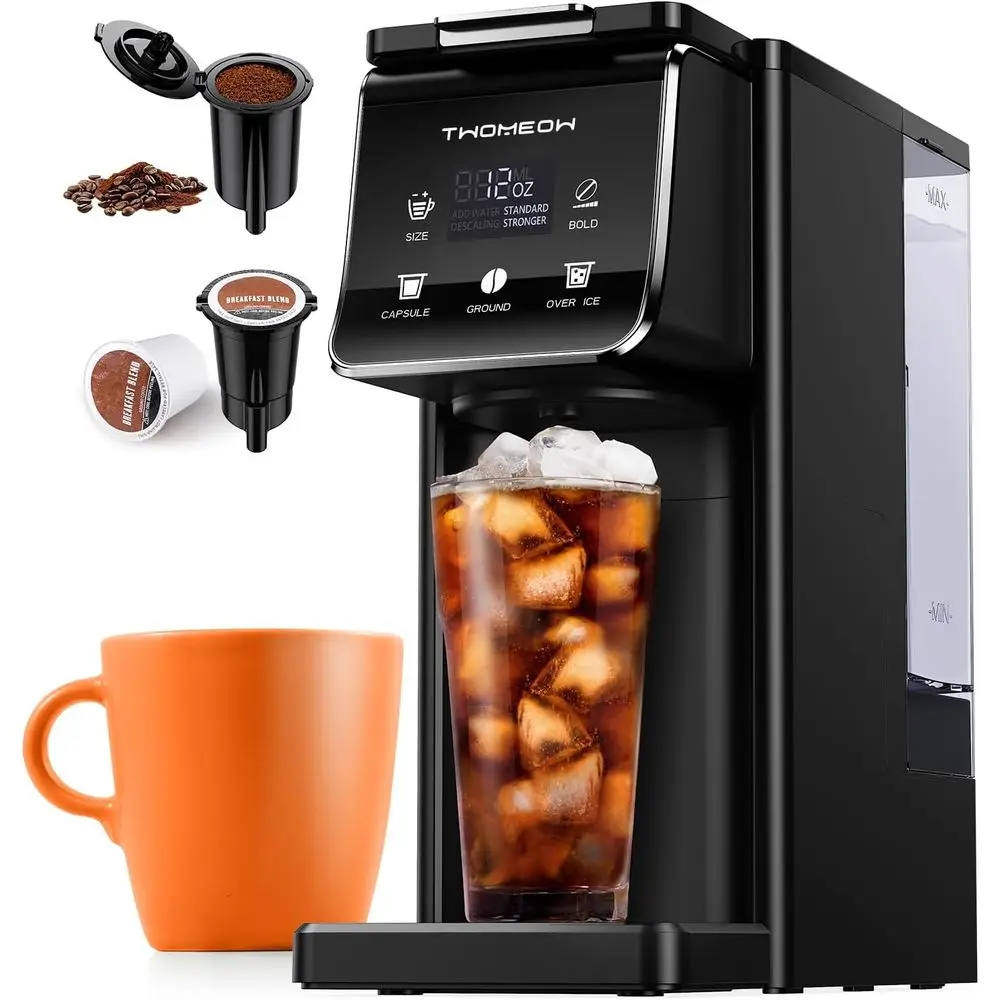 Cafetière à dose unique, réglage de préparation intense, réservoir de 52 oz, tailles de 6 à 14 oz, compatible dosettes et café moulu, filtre réutilisable (noir)