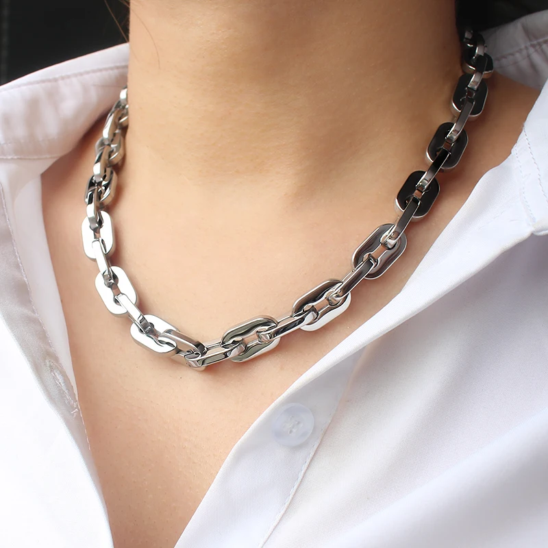 Fashion Stainless Steel Chain Necklace for Men Women free shipping Hip Hop Punk Link Chain Chokers Gold sliver Metal Collar