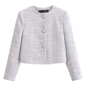 معطف تويت للنساء ، بدلة سميكة ، كم طويل ، جيب ، أنثى ، 6P54 ، 7.5