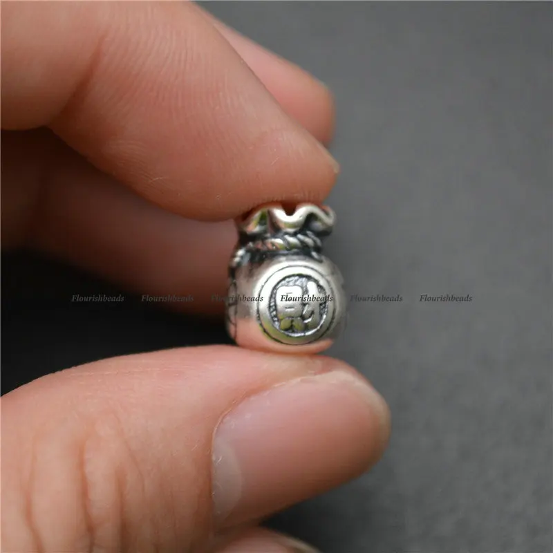 Popular Vintage S999 Anti Silvery Money Bag Shape Beads Purse Charms Fits Bracelet Necklace Making 10x12mm