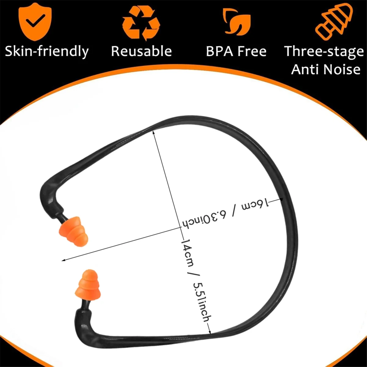 ABJZ 8 Pcs Ear Plugs Banded for Hearing Protection Reusable Washable Ear Protection with Silicone Tips for Lawn Mowing