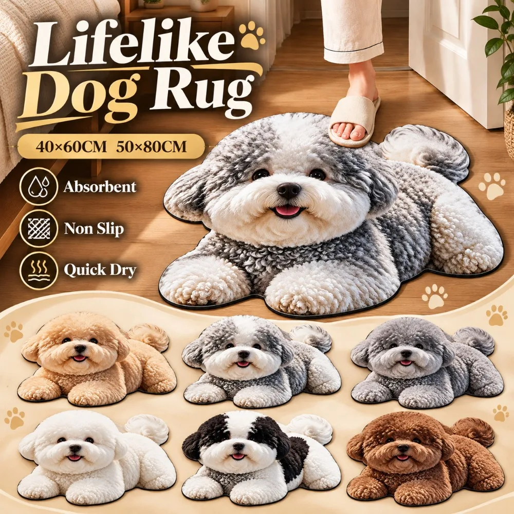 Durable 40×60CM 50×80CM Lifelike Dog Rug Diatomaceous Earth Non Slip Door Mat Quick Dry Washable Floor Mat Entryway Decor