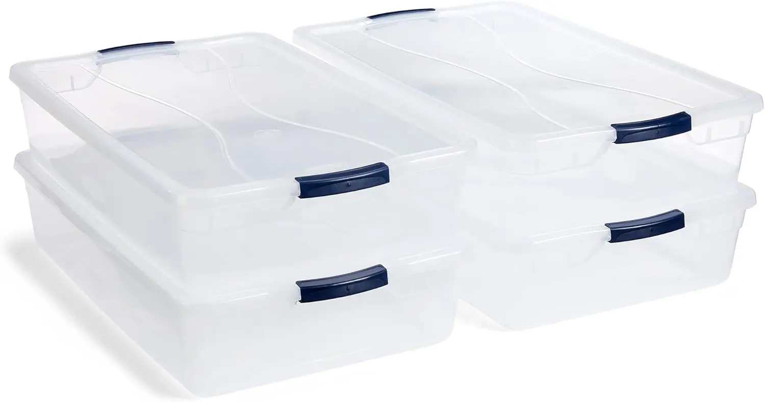 Qt Clear Storage Bins with Latching Lids, 4-Pack, Stackable, BPA-Free, Made in USA