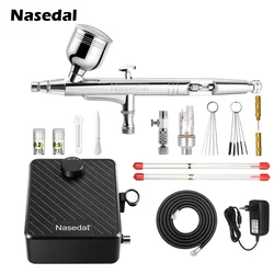 Nasedal Airbrush Kit Upgraded 40 PSI Dual-Action Airbrush Compressor Kit for Nail Makeup Model Cake Painting 0.2mm/0.3mm/0.5mm