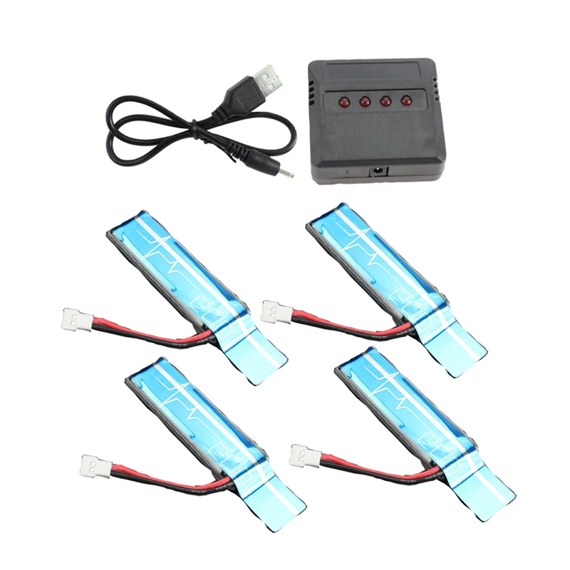 B-M 4PC 3.7V 520MAh 30C Upgraded Li-Po Battery with USB Charger for WLtoys XK K110 K110S V930 V977 RC Helicopter Spare Parts