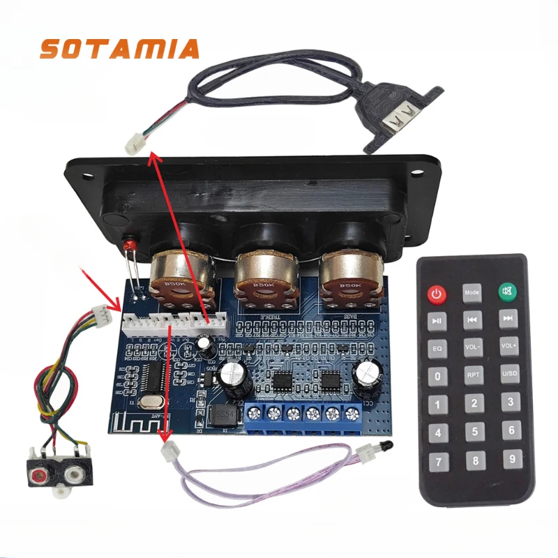 

SOTAMIA Новый Bluetooth-усилитель, аудиоплата 40Wx2, стереозвук, усилитель с дистанционным управлением, U-диск, AUX, усиление мощности с панелью