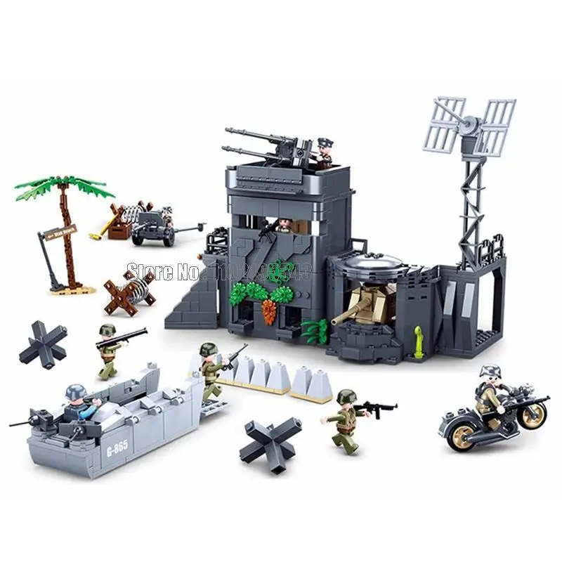 0861 765pcs Military Ww2 World War Ii Normandy Atlantic Fort Fortress Tower Landing Craft Army Weapon Boy Building Blocks Toy