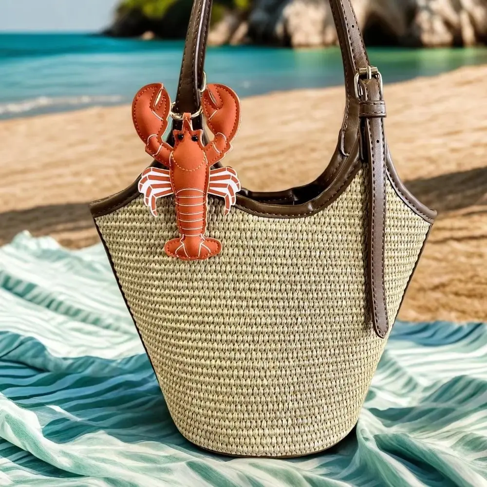 Lovely Beach Style Pu Leather Lobster Pendant Cute Summer Pu Crab Keychain Creative Hanger Bag Charm Car Keyring