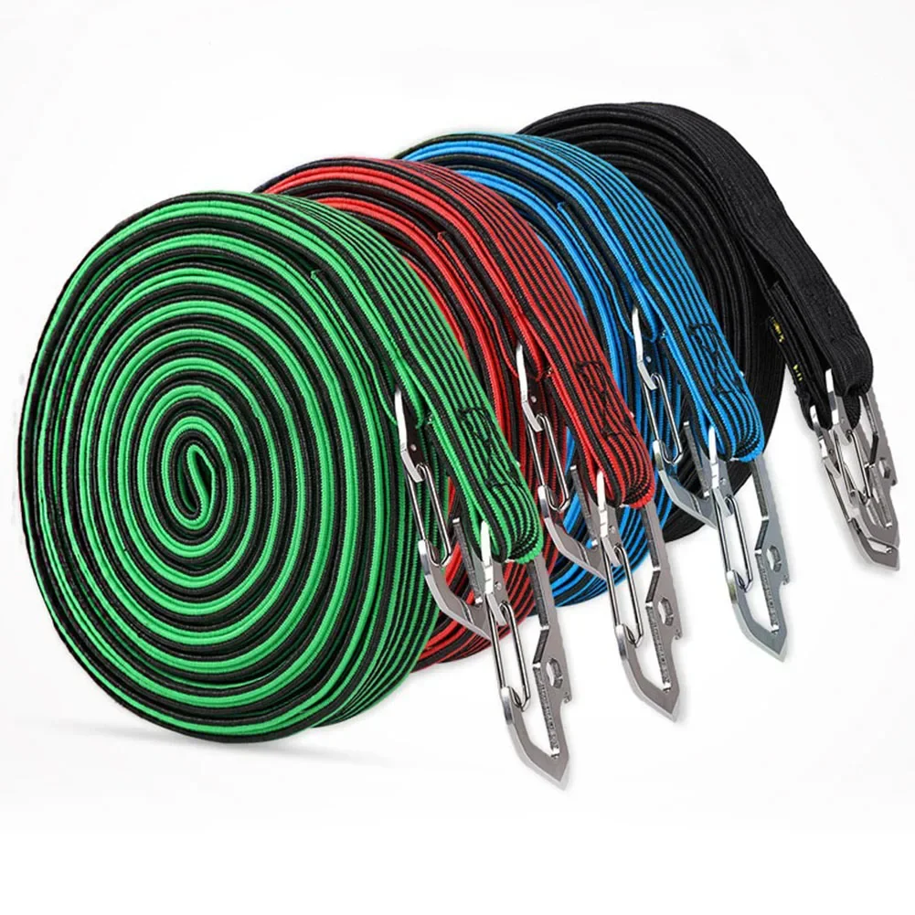 Bungee Cords With Hooks Heavy Duty Flat Bungee Rope With Metal Hook For Outdoor Camping Bicycle Rear Seat Luggage Binding Rope