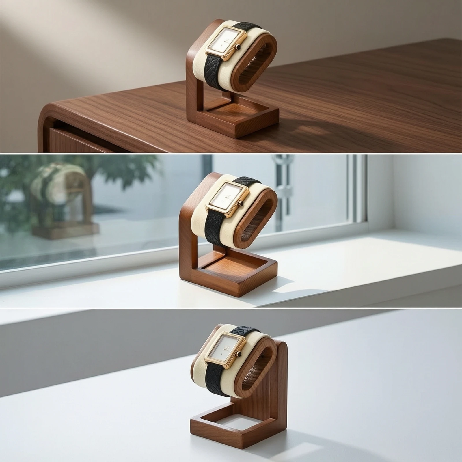 Watch Display Stand with Wooden Base Compact Watch Display Stand Holder Portable Stable for Collectors, Dresser, Nightstand