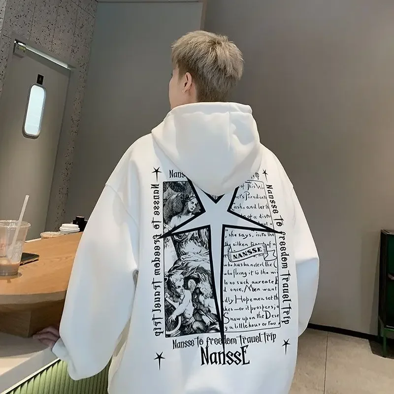 Alphabet Retro Style Loose Young Students Male Hoodie Clothing Deals Aesthetic Y2k Clothes Overfit Cheap Men's Hooded Sweatshirt