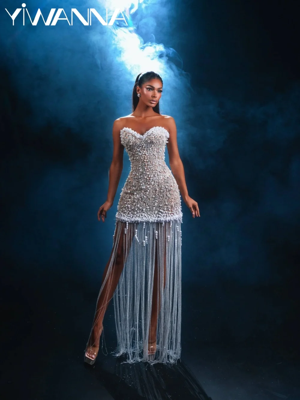 

Shimmering Pearls Crystal Wedding Dress Chic Luxurious Tassel Bridal Gown Customized Romantic Sweetheart Neck Dresses For Bride