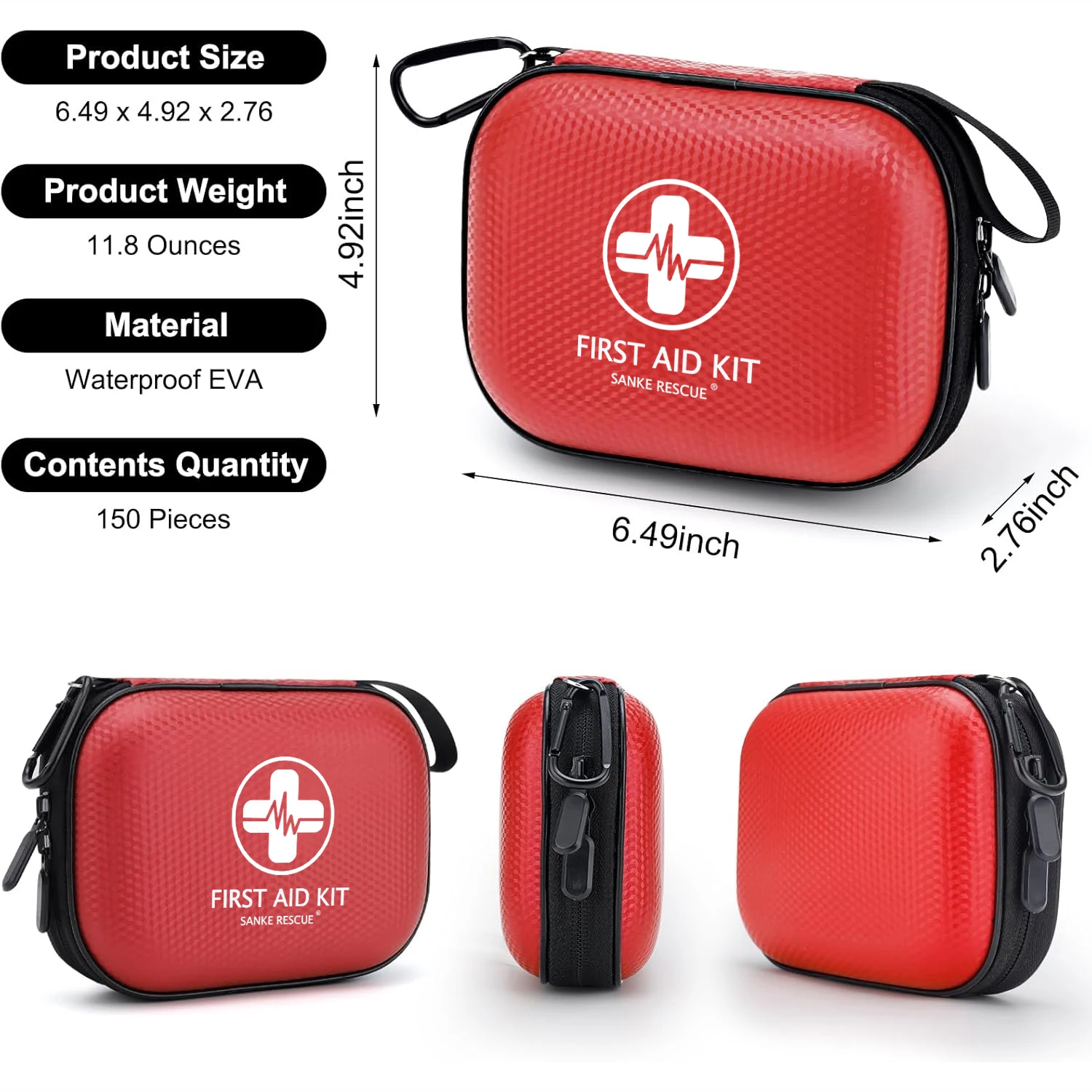 Mini First Aid Kit 150 Piece Small Waterproof Hard Shell Medical Kit for Home Car Travel Camping Truck Hiking Sports Office