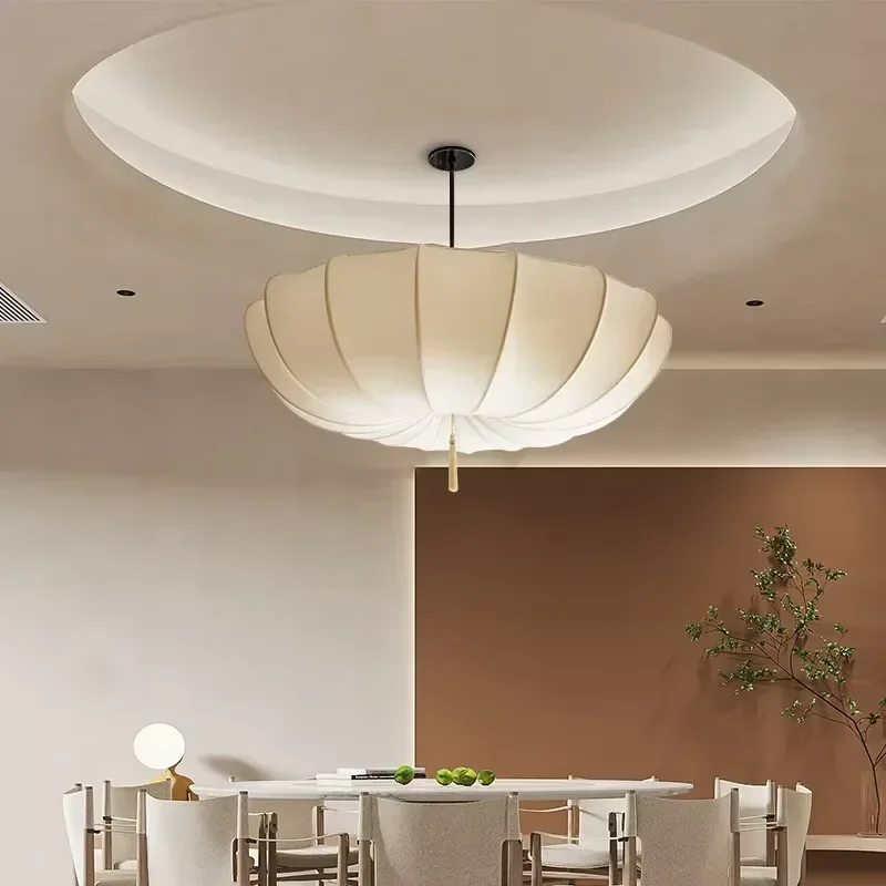 Modern Umbrella Shape Pendant Light Retro Fabric Pendant Lamp For Villa Living Room Bedroom Home Decor LED Wabi Sabi Chandelier