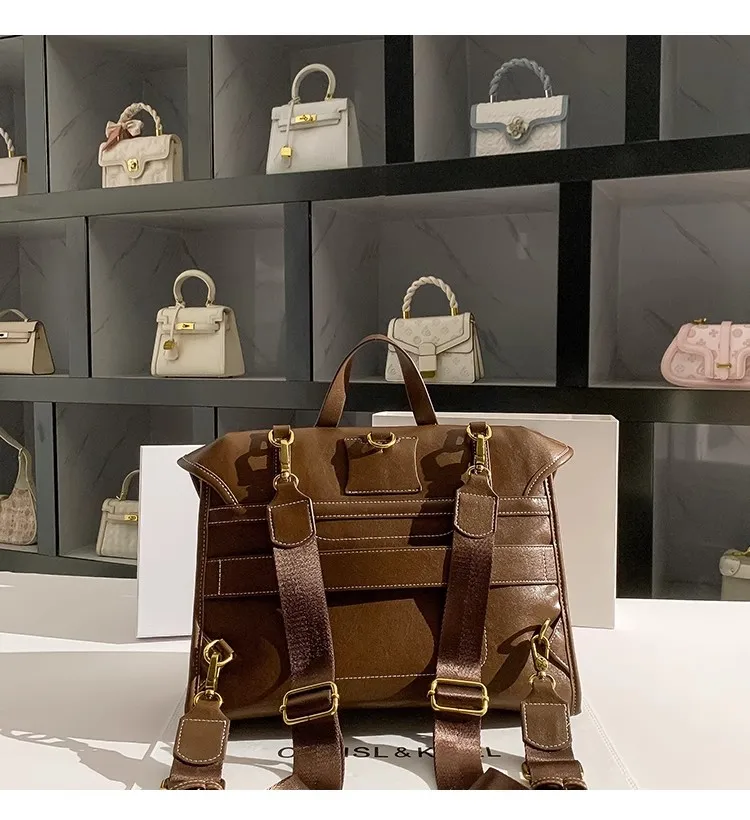 High Quality Textured PU Shoulder Bag Retro Brown Color Fashion Backpack Large Capacity Women Handbag Female Travel Bag