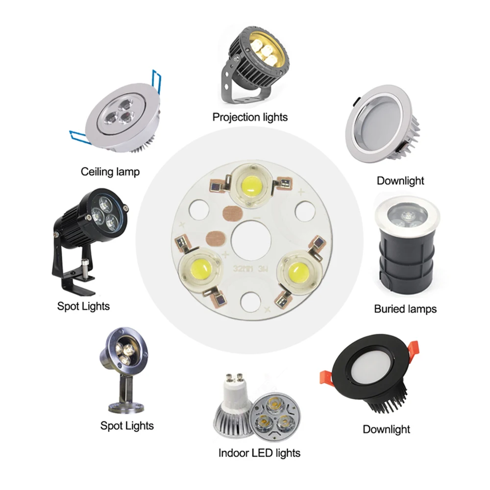 1-10pcs 3W 3x1w 3x3w 9W 32mm LED PCB With 1W3W Chips Cold White Diodes On Round Aluminum Plate Board Panel Circular For DIY Lamp