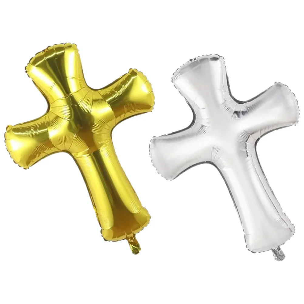 

2pcs Cross Gold Silver Foil Decorative Party Supplies Baptism Eucharist Design Balloon Shower Wedding