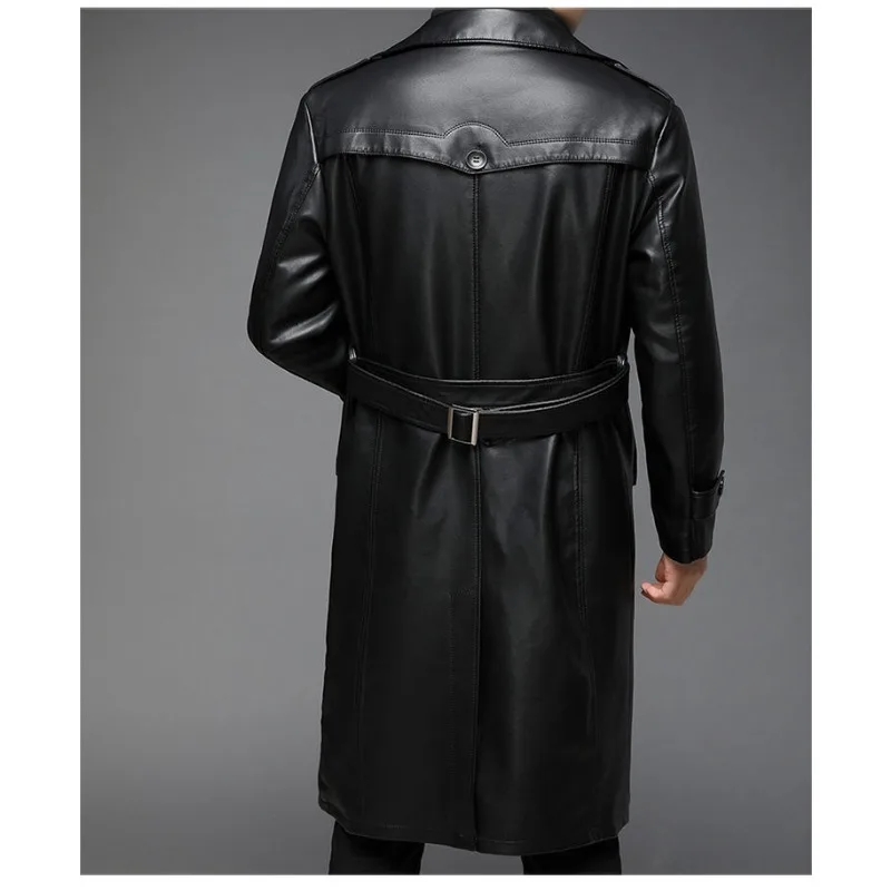 جديد الراقية سترة جلدية الرجال متوسطة وطويلة جلد العجل سترة دعوى الصوف سميكة وسيم خندق معطف جلد طبيعي #6