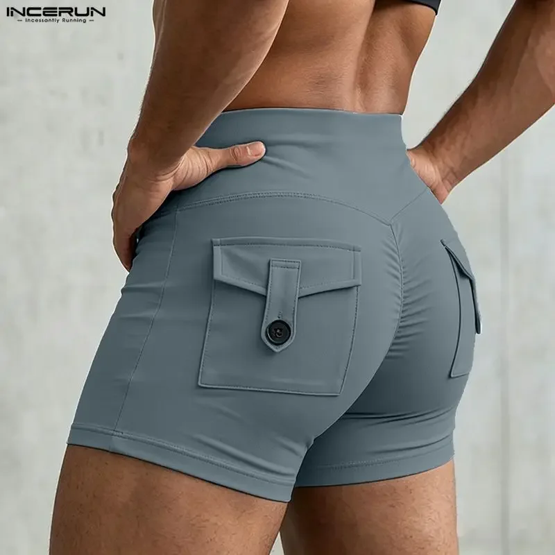 

INCERUN Men's Shorts Solid Color Elastic Waist Joggers Men Bottoms Streetwear Summer Pockets 2026 Fashion Casual Shorts For Man