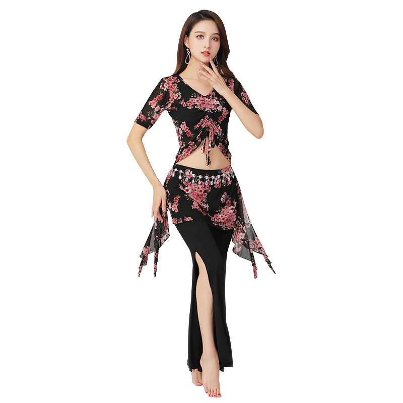 New Autumn And Winter Belly Dance Large Size Training Clothes Suit Split Pants Indian Dance Thin Performance Clothes