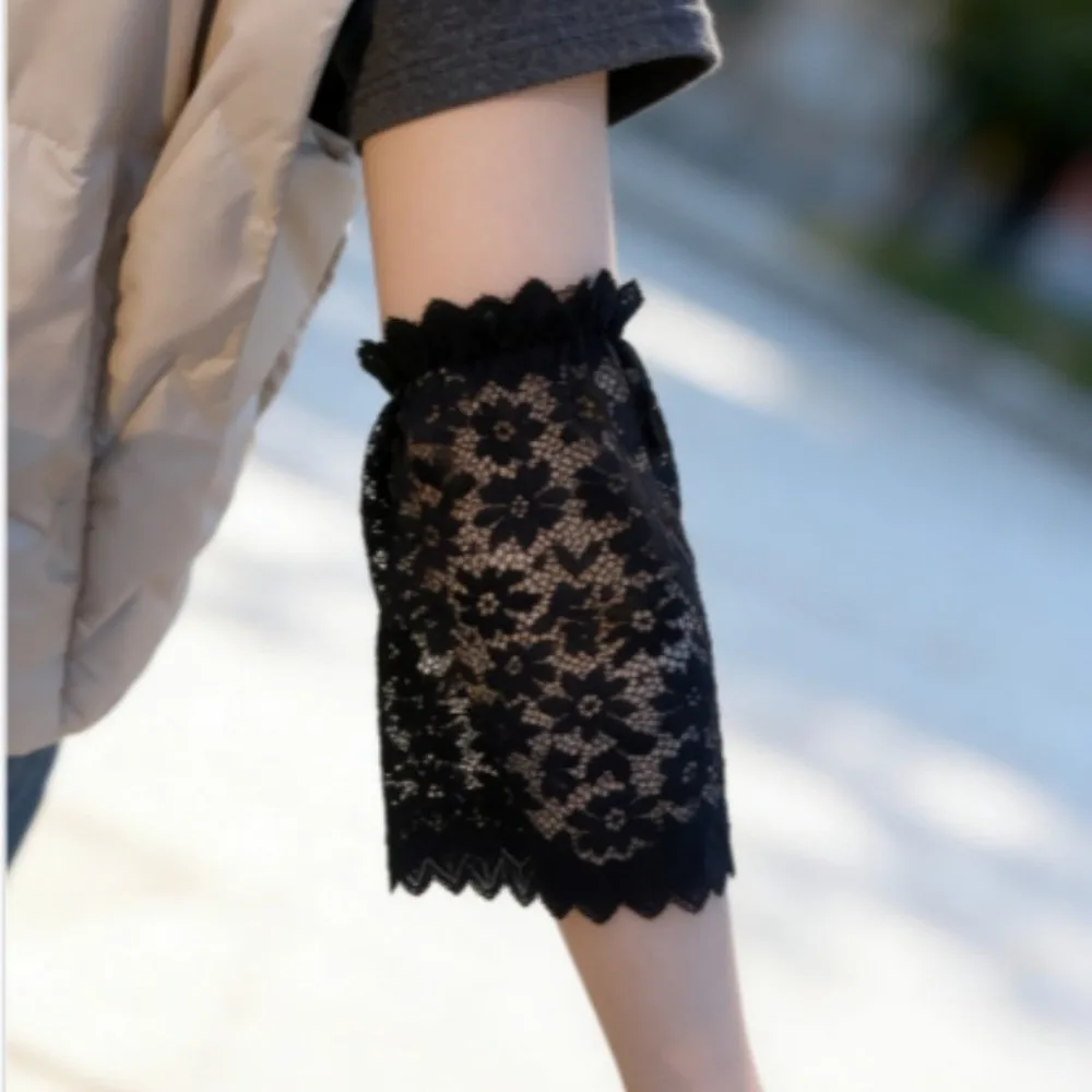 Soft Solid Color Lace Floral Cuffs Bell Sleeves Mesh Fake Sleeves Flower Black Wrist Accessories Female Fashion