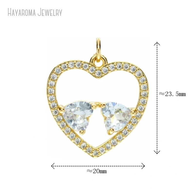 

5Pcs Gift For Her Jewelry Gold Color Hearts Heart Shape Point Metal Cubic Zirconia Wholesale Pendant Copper Charms