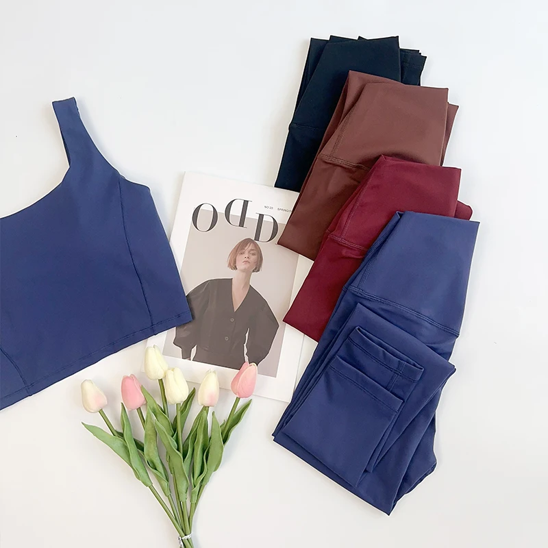 

Women's 2 Piece Square Collar Fixed Cups Sports With High Waisted Leggings Suit Pilates Fitness Run Leisure Outdoor Sportswear