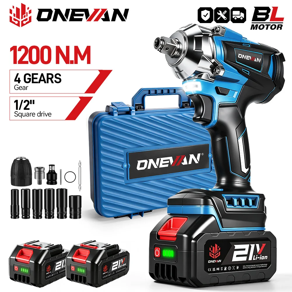 ONEVAN 1200 N.M Drehmoment Bürstenloser elektrischer Schlagschrauber 1/2 Zoll Akku-Elektroschrauber Elektrowerkzeuge für Makita 18 V Batterie Pin