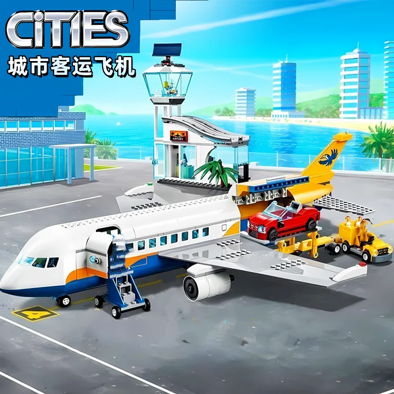 Set de Bloques de Construcción Compatibles con la Serie City, 60262, Avión de Pasajeros, Estación Aérea, Juguetes de Aviones para Armar, Regalo