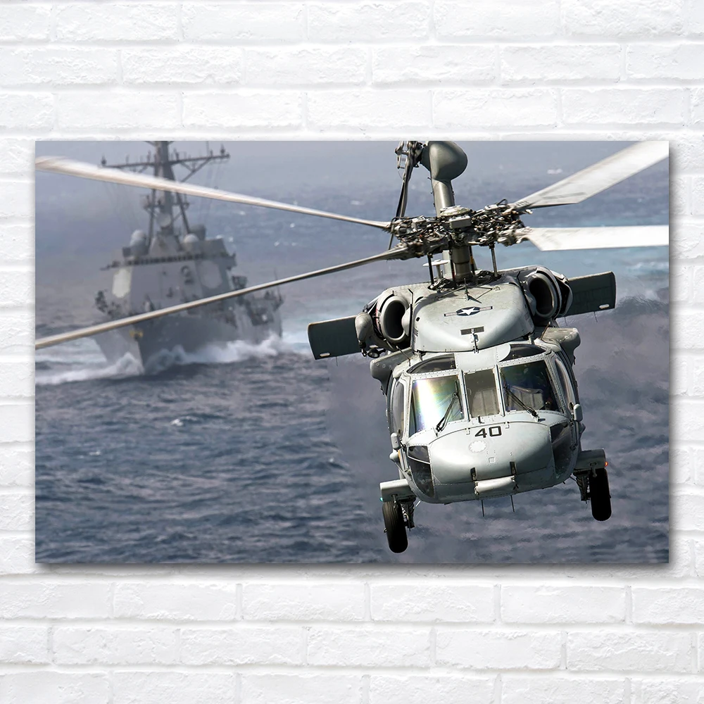 Pósteres e impresiones de arte de pared con imagen de helicóptero militar Sikorsky MH-60R Seahawk, pintura en lienzo para decoración del hogar y sala de estar