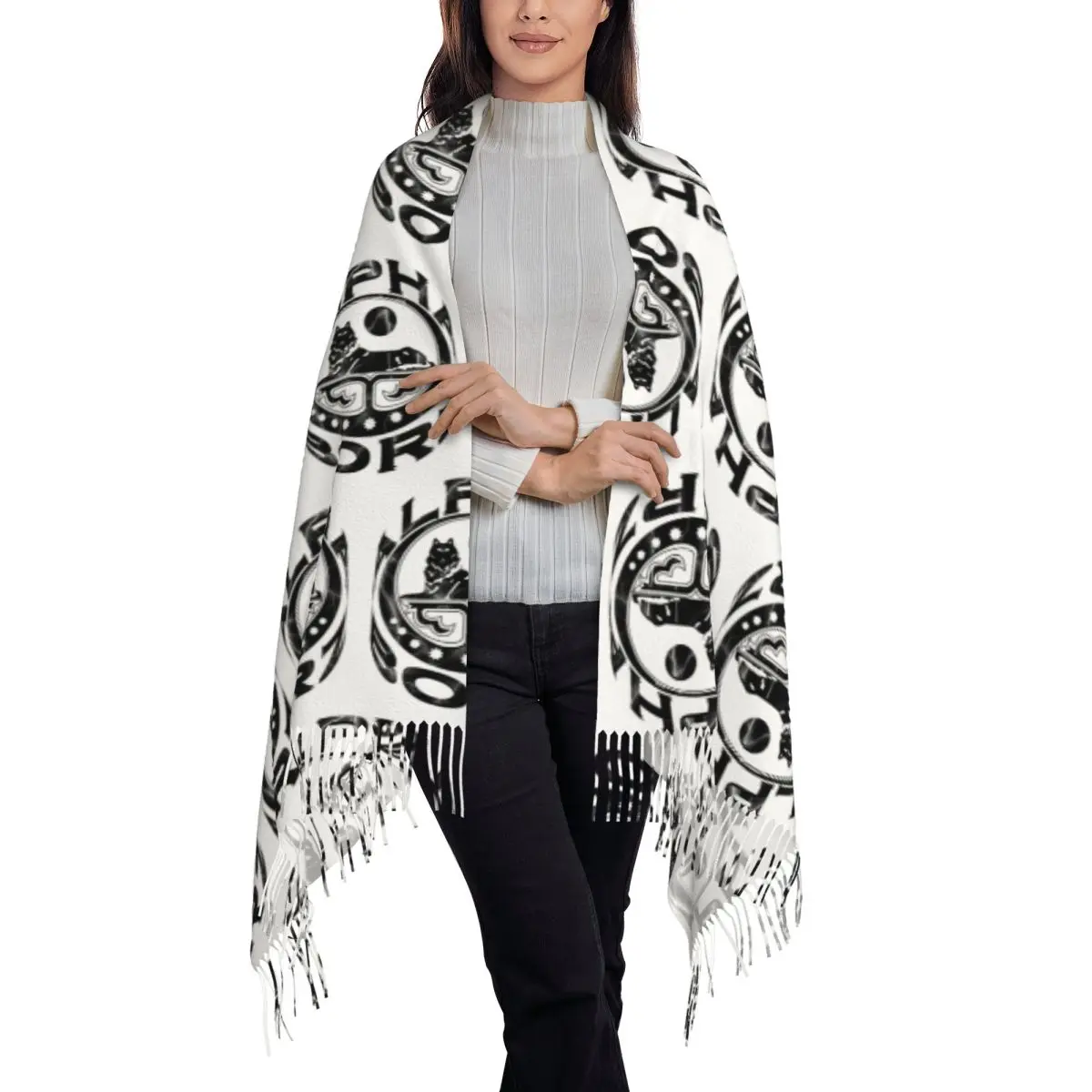 Chechen Borz Wolf Coat Of Arms Of Chechnya Scarf Tassel Scarves for Women Soft Warm Shawls Wraps Large Fall Winter Shawl Wrap