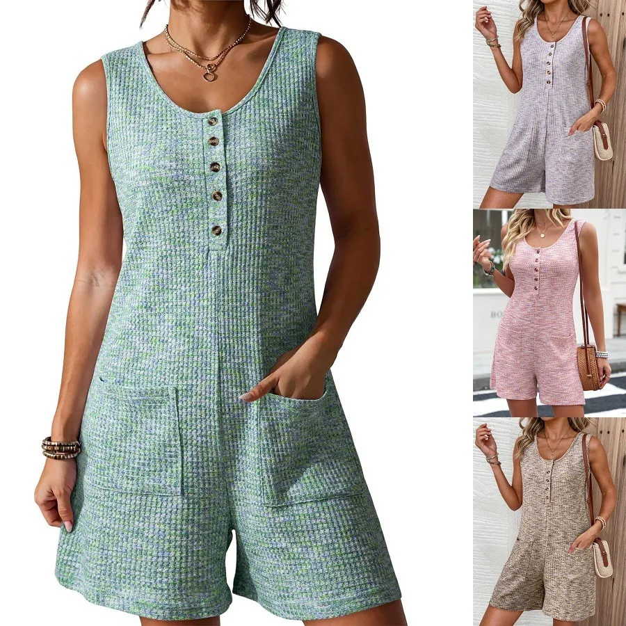 Vacation Jumpsuit Women's Clothing Clearance Sale Romper Sleeveless Elastic Waist Short Jumpsuit Loose Fit Capri Casual Jumpsuit