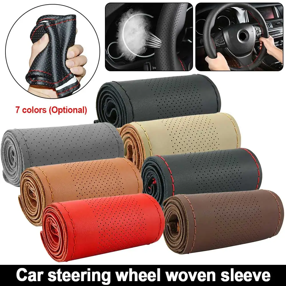 

Car Steering Wheel Braid Cover Needles&Thread Artificial Leather DIY Soft Case