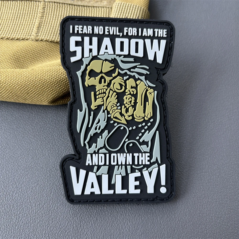 I FEAR NO EVIL, FOR I AM THE SHADOW Ghost PVC Tactical Patch Skeleton Hook and Loop Emblem Military Skeleton Backpack Armband