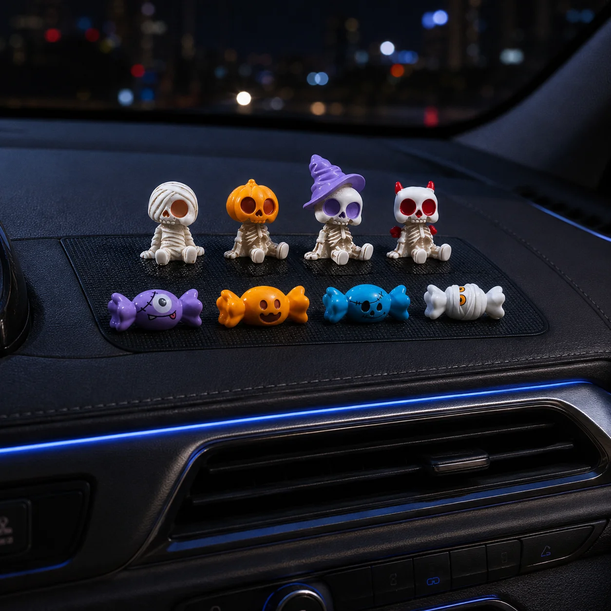 8PCS/SET Skeleton and Candy Car Interior Decoration Funny Auto Center Console Rearview Mirror Ornaments For Halloween Car Access