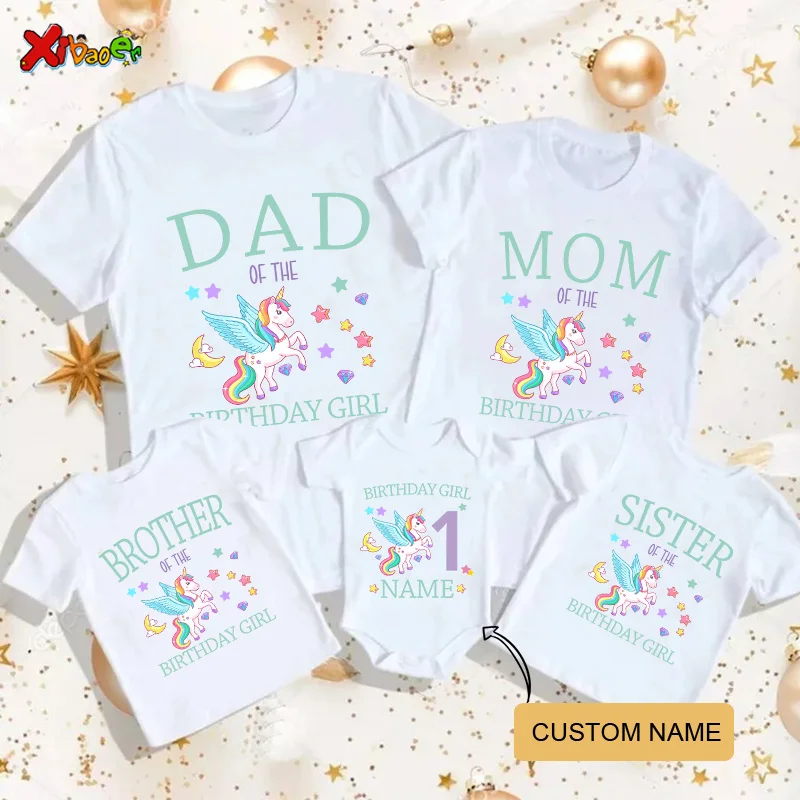 birthday present Shirt Custom Name Family Matching Outfits for Girl Shirt Baby Girl Shirt Clothing Give Away Children's Sticker